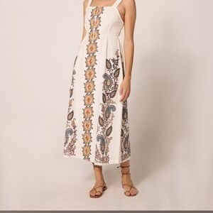 Cleobella Jolene White Ankle Dress with Floral Print. NWT size large